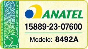 Selo de homologação da Anatel nº 15889-23-07600, modelo 8492A