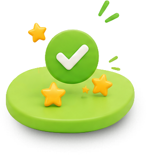 Símbolo de check verde com estrelas