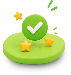 Símbolo de check verde com estrelas